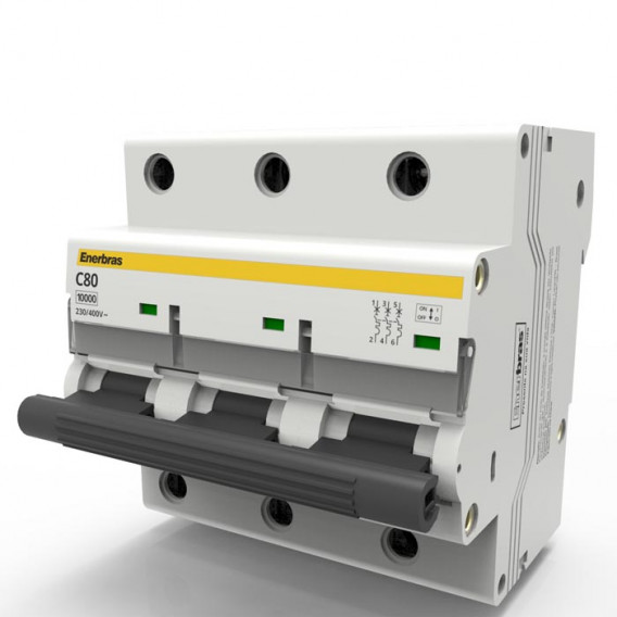 Disjuntor Tripolar Curva C 80A DIN - ENERBRAS